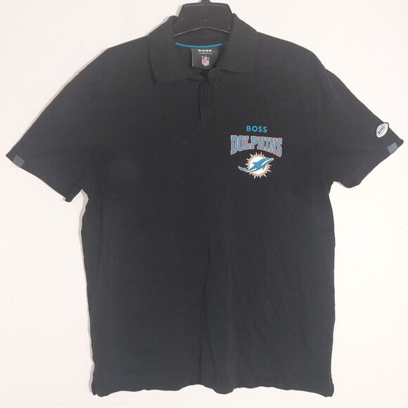 EUC BOSS X NFL Men's Pique Cotton Miami Dolphins Punter Polo Black/Aqua Size L - Picture 5 of 16